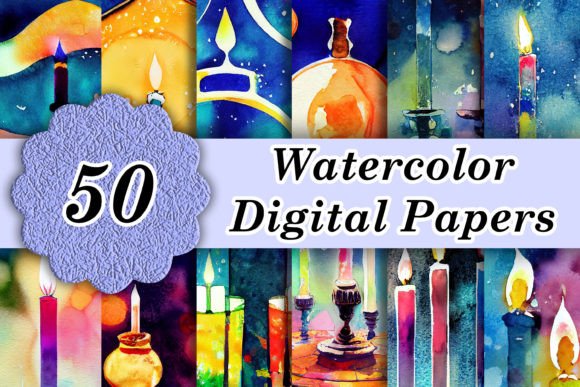 50 Hanukkah Watercolor Digital Papers: A Festive Design Toolkit