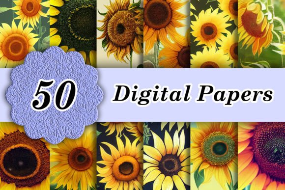 50 Sunflowers Digital Papers: A Burst of Cheerful Versatility