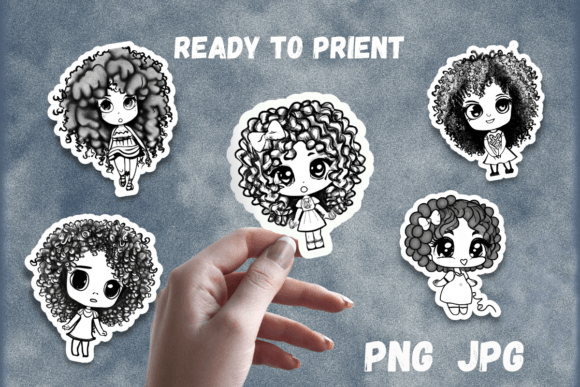 Add Kawaii Charm with Printable Cute Curly Hair Girls Stickers