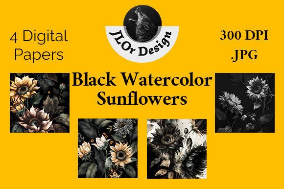 Black Watercolor Sunflowers Wallpapers: Moody Floral Designs