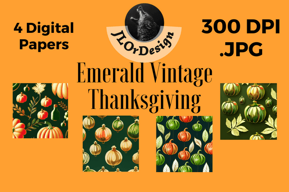 Emerald Retro Thanksgiving Digital Paper: A Rich & Versatile Design Asset