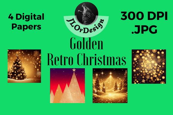 Golden Retro Christmas Digital Papers: Vintage Holiday Design