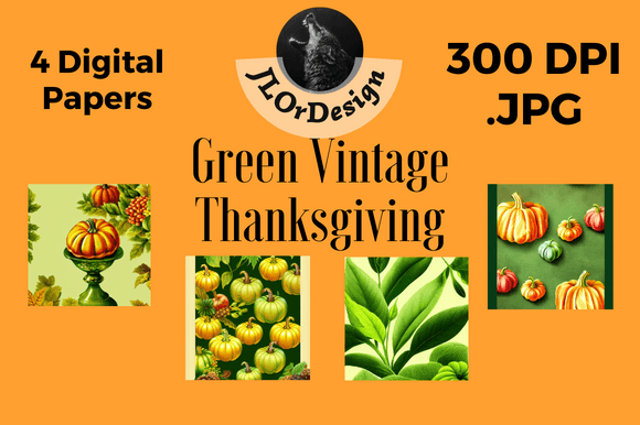 Green Retro Thanksgiving Digital Papers for Vintage Design