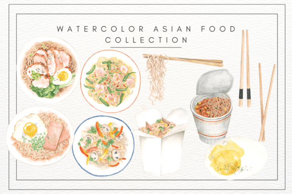 Watercolor Asian Food Clipart: A Feast for Your Designs