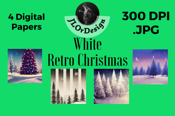 White Retro Christmas Digital Papers for Festive Design